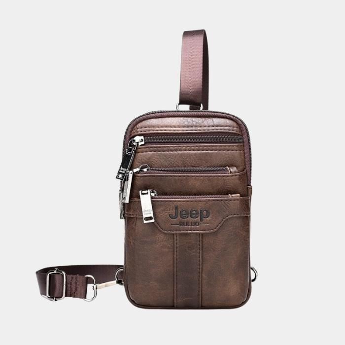 Bolsa JEEP de Couro Multiuso Transversal Pequena Peito e Ombro
