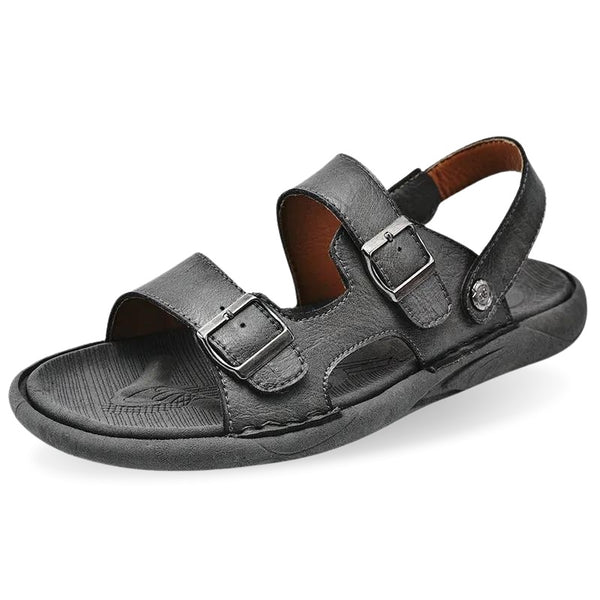 Sandália de Couro Masculina Comfort Fivela Cinza