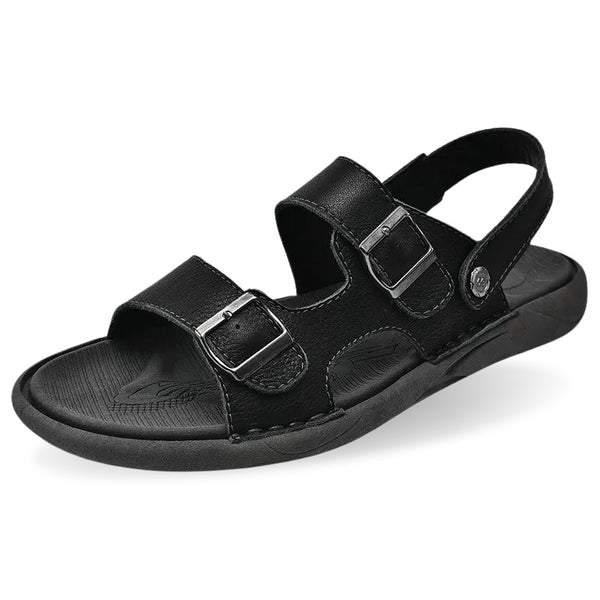 Sandália de Couro Masculina Comfort Fivela Preto